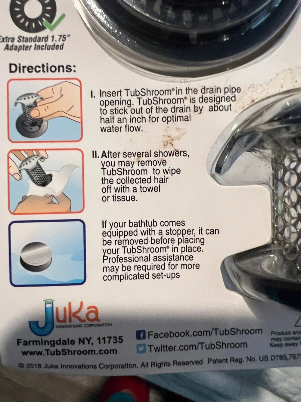 Tub Shroom Ultra Edition Stainless Steel Bathtub Hair Strainer - Silver